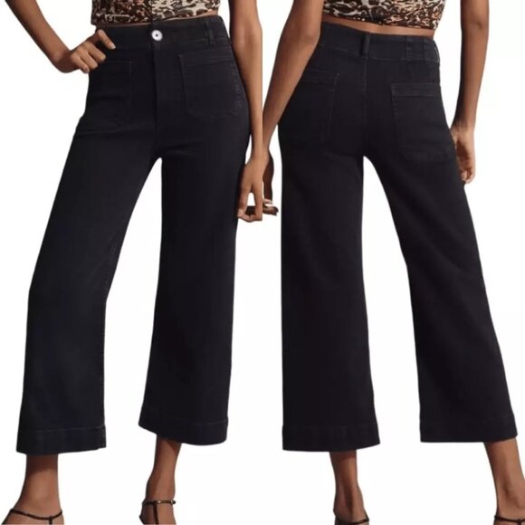 Anthropologie Maeve Jeans Colette Denim High-Rise Cropped Wide-Leg Black Sz 30 - Picture 1 of 11